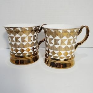 Vintage 10 Strawberry Street Geometric Gold Mug Set of 2